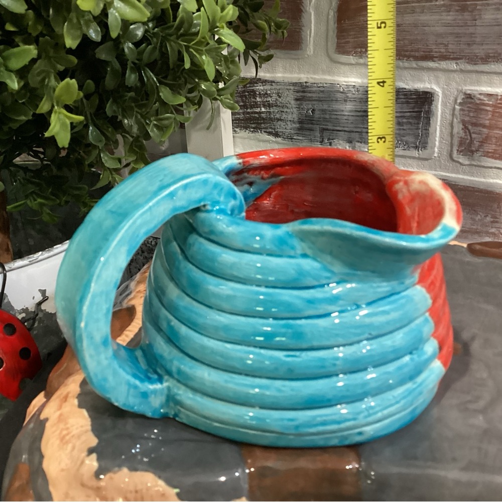 🔴 Beautiful Handcrafted Clay Pottery Pitcher Decor Art - Unique - Colorful - Picture 10 of 12